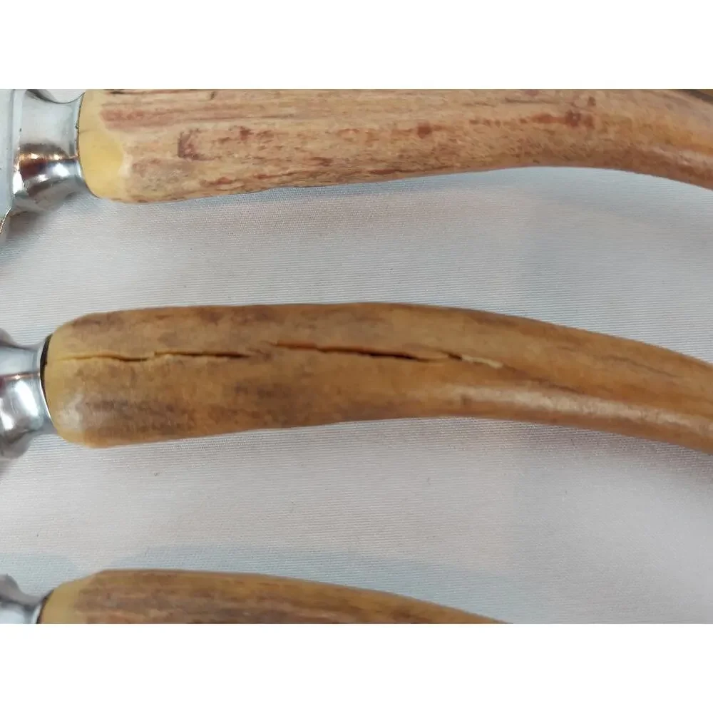 Henry Rogers Sons & Co Stainless Stag Antler Handles Vintage Steak Knife Set